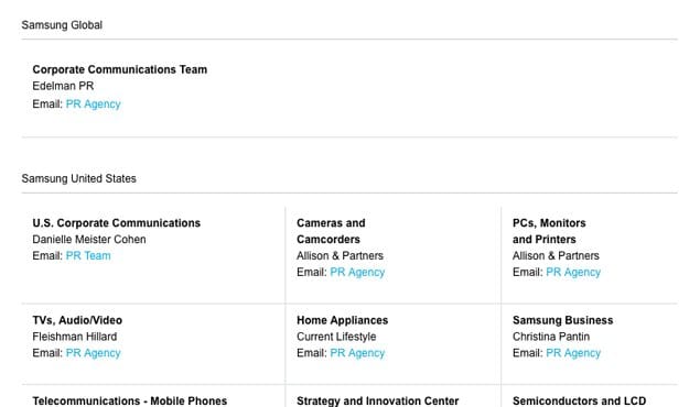 Samsung PR Email Addresses
