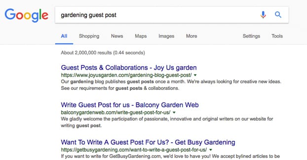Example Search for Guest Blog Sites