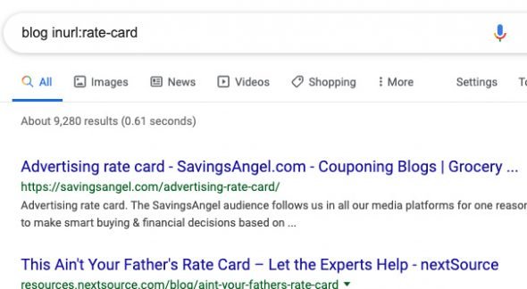 Example Google Search for Rate Cards